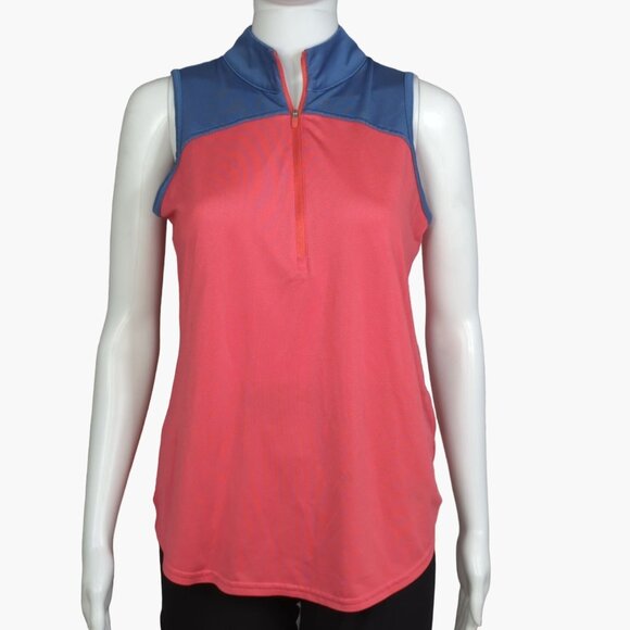 Jofit Sleeveless Golf Polo Womens M Blue Coral Zip Neck Performance Top - Picture 1 of 9
